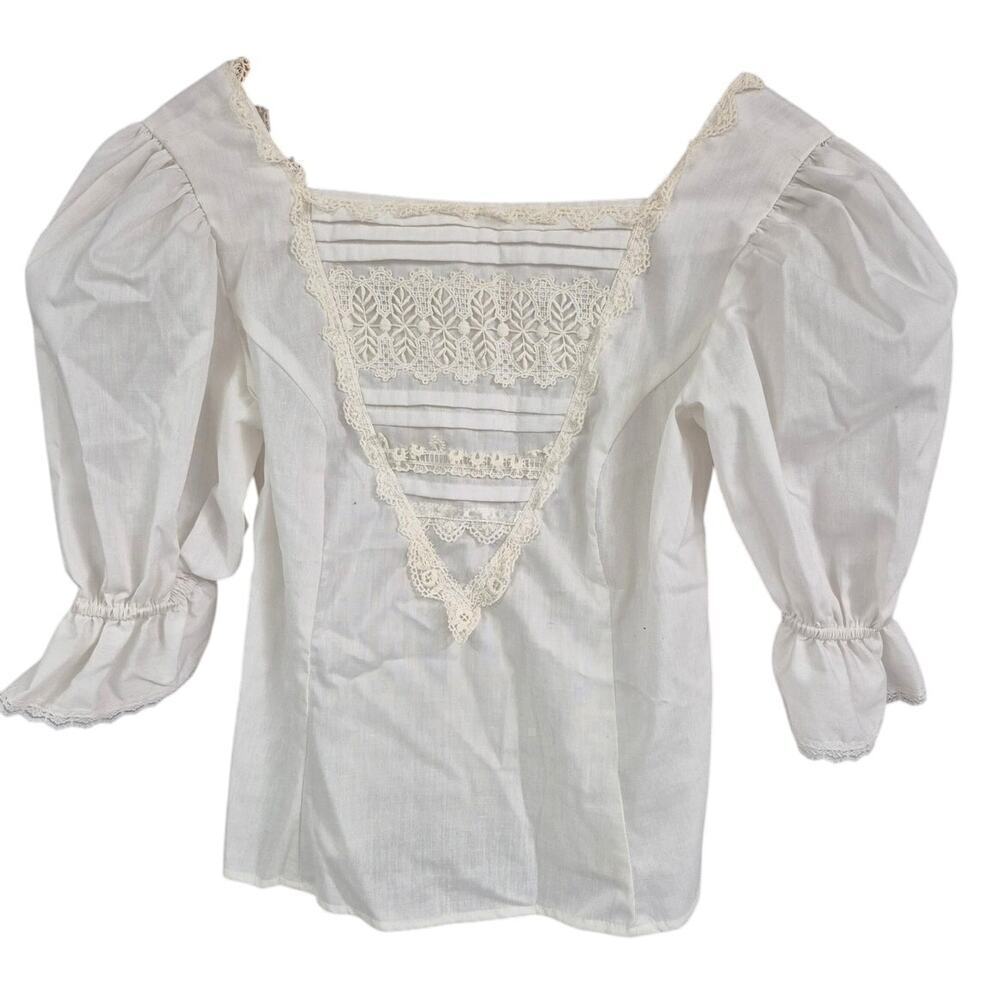 Vtg 70s Jessica's Gunnies San Francisco White Blouse Button Down Back XS Gunne